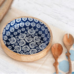 Mango wood salad bowl and servers, 'Delhi Lotus' (3 pieces) - Handcrafted Wood Salad Bowl and Servers (3 Piece Set)