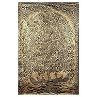 Kalamkari painting, 'Dancing Clouds and Golden Symphony' - Tree of Life Kalamkari Painting