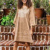 Cotton blend shift dress, 'Redwood Dreams' - Redwood Cotton Blend Shift Dress Embellished with Sequins