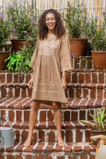 Cotton blend shift dress, 'Enchanting Afternoon' - Redwood Cotton Blend Shift Dress Embellished with Sequins