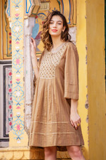 Cotton blend shift dress, 'Enchanting Afternoon' - Redwood Cotton Blend Shift Dress Embellished with Sequins