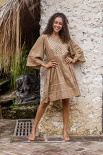 Cotton blend shift dress, 'Enchanting Afternoon' - Redwood Cotton Blend Shift Dress Embellished with Sequins