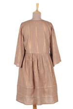 Cotton blend shift dress, 'Enchanting Afternoon' - Redwood Cotton Blend Shift Dress Embellished with Sequins