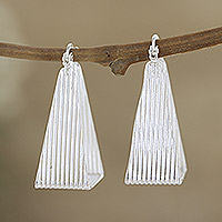 Sterling silver hoop earrings, 'Geometric Splendor' - Geometric Sterling Silver Hoop Earrings Crafted in India