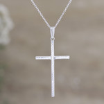 Sterling silver pendant necklace, 'Luminous Hope' - Sterling Silver Cross Pendant Necklace Crafted in India
