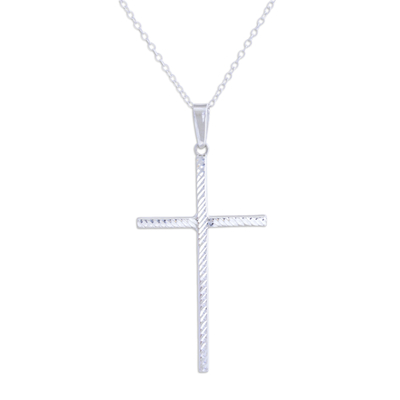 Sterling silver pendant necklace, 'Luminous Hope' - Sterling Silver Cross Pendant Necklace Crafted in India