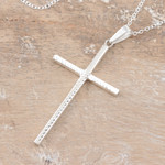 Sterling silver pendant necklace, 'Luminous Hope' - Sterling Silver Cross Pendant Necklace Crafted in India