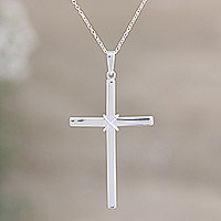 Sterling silver pendant necklace, 'Luminous Peace' - Sterling Silver Cross Pendant Necklace from India