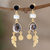 Gold-plated multi-gemstone dangle earrings, 'Winter Leaves' - Gold-Plated Smoky Quartz and Black Onyx Dangle Earrings (image 2) thumbail