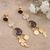 Gold-plated multi-gemstone dangle earrings, 'Winter Leaves' - Gold-Plated Smoky Quartz and Black Onyx Dangle Earrings (image 2b) thumbail