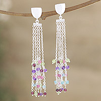 Chalcedony dangle earrings, 'Cupcake Sprinkles' - Multicolored Chalcedony and Sterling Silver Dangle Earrings