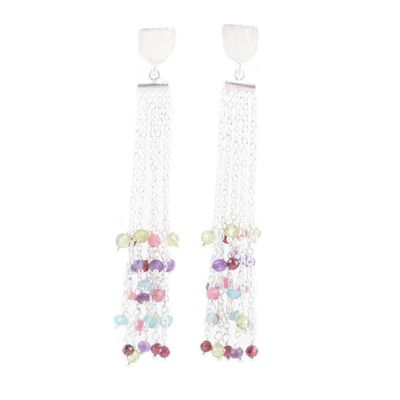 Chalcedony dangle earrings, 'Cupcake Sprinkles' - Multicolored Chalcedony and Sterling Silver Dangle Earrings