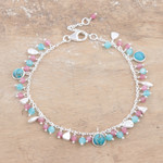 Chalcedony and tourmaline charm bracelet, 'Above the Sky' - Hand Crafted Tourmaline and Chalcedony Charm Bracelet