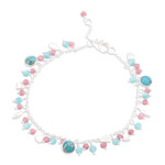 Chalcedony and tourmaline charm bracelet, 'Above the Sky' - Hand Crafted Tourmaline and Chalcedony Charm Bracelet