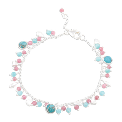 Hand Crafted Tourmaline and Chalcedony Charm Bracelet