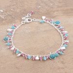 Chalcedony and tourmaline charm bracelet, 'Above the Sky' - Hand Crafted Tourmaline and Chalcedony Charm Bracelet