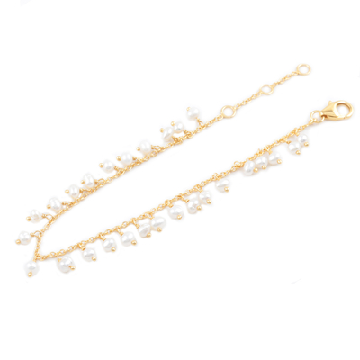 Gold-plated cultured pearl charm bracelet, 'Charmed Circle' - Handmade Gold-Plated Cultured Pearl Charm Bracelet