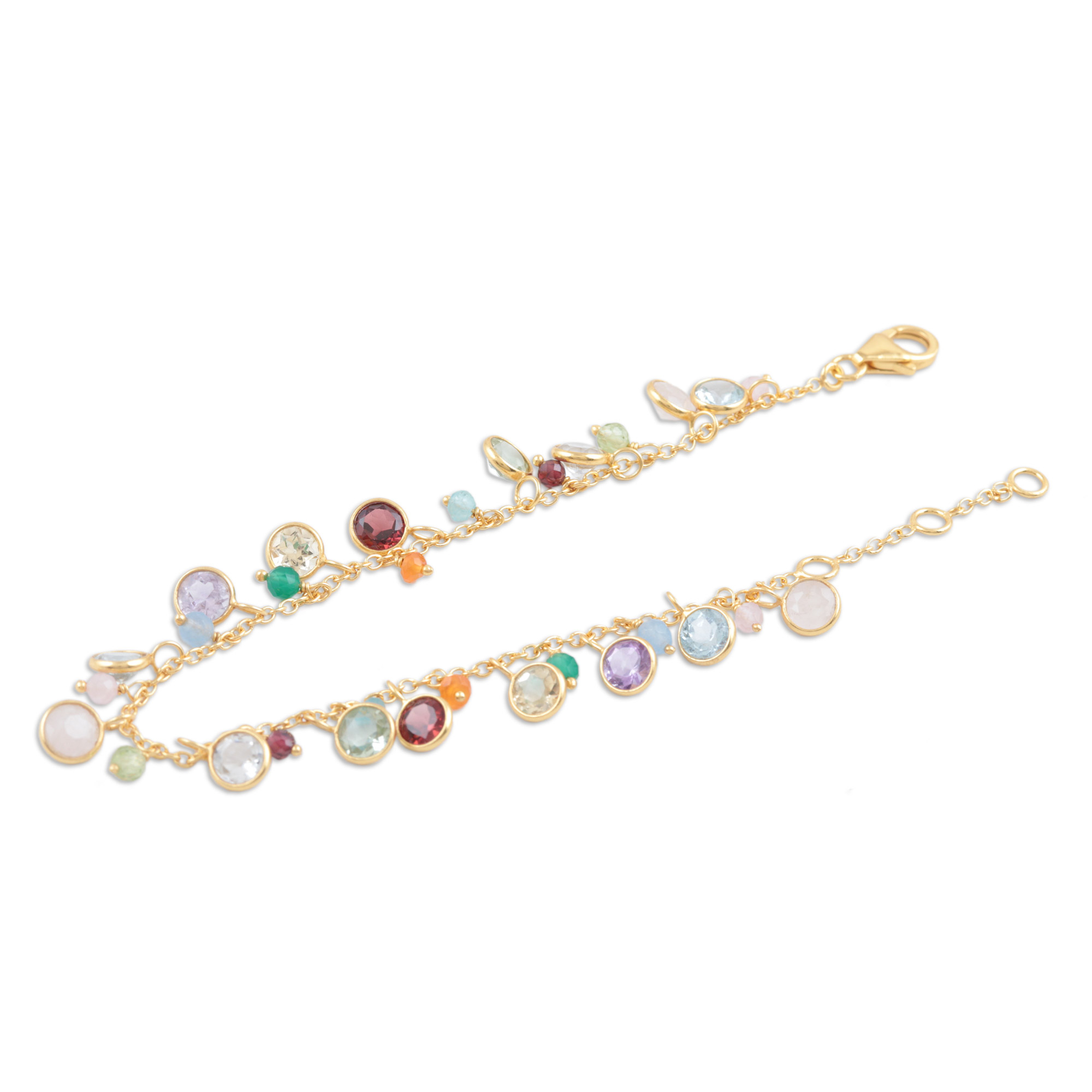 Handmade Gold-Plated Multi-Gemstone Charm Bracelet - Rainbow Bubbles ...