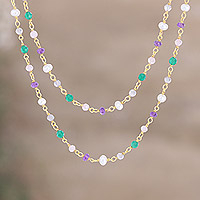 Gold-plated multi-gemstone beaded necklace, 'In Sync'