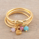 Gold-plated gemstone stacking rings, 'Day Date' (set of 4) - Gold-Plated Gemstone Stacking Rings (Set of 4)