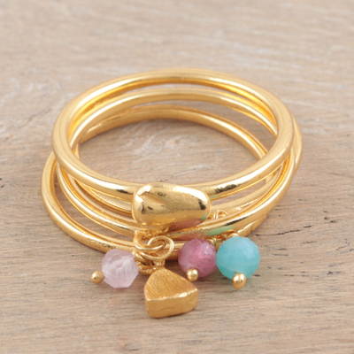 Gold-plated gemstone stacking rings, Day Date (set of 4)