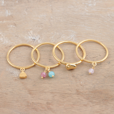 Gold-plated gemstone stacking rings, 'Day Date' (set of 4) - Gold-Plated Gemstone Stacking Rings (Set of 4)