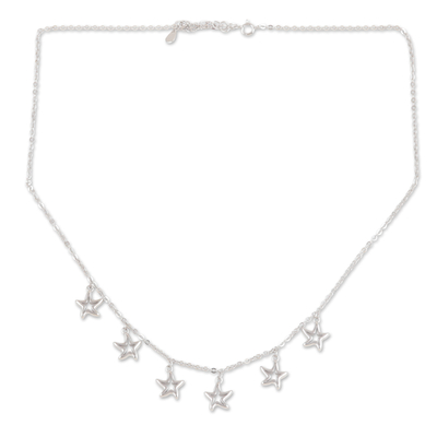 Sterling silver pendant necklace, 'Wish List in Silver' - Sterling Silver Pendant Necklace with Star Motif