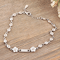 Cubic zirconia link bracelet, 'Heaven's Vault' - Indian Cubic Zirconia Link Bracelet with Floral Motif