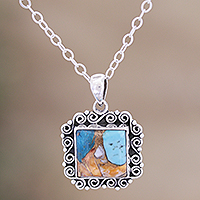 Sterling silver pendant necklace, 'Sea at Dusk' - Hand Crafted Sterling Silver Pendant Necklace