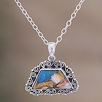Halskette mit Anhänger aus Sterlingsilber, „Meer im Morgengrauen“ – Von Hand gefertigte Halskette mit Anhänger aus Sterlingsilber