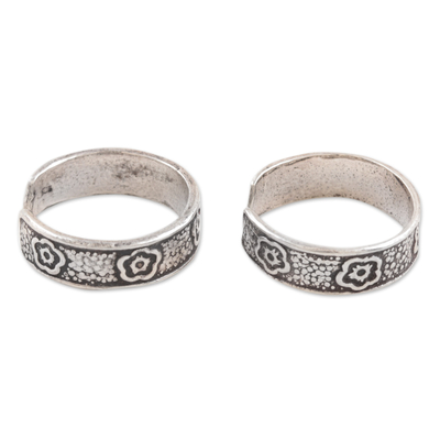 Sterling silver toe rings, 'Stylish Garden' (Pair) - Handcrafted Sterling Silver Toe Rings with Flowers (Pair)