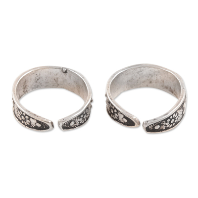 Sterling silver toe rings, ‘Joyful Blossoms’ (pair) - Floral Sterling Silver Toe Rings from India (Pair)