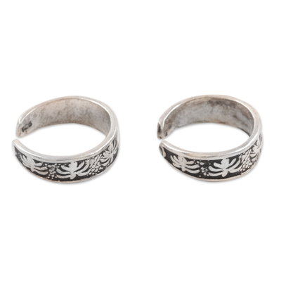 Sterling silver toe rings, 'Magic Lotus' (Pair) - Handcrafted Sterling Silver Toe Rings with Lotus (Pair)