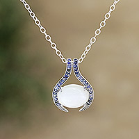 Halskette mit Anhänger aus Saphir und Mondstein, „Indigo Sky“ – handgefertigte Halskette aus Saphir und Mondstein