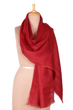 Linen shawl, 'Dreams in Red' - Red Linen Shawl made in India