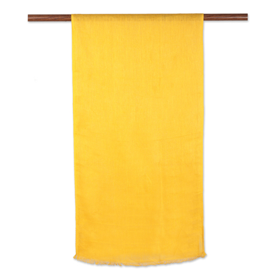 Linen shawl, 'Dreams in Goldenrod' - Linen Shawl in Goldenrod Made in India