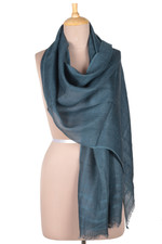 Linen shawl, 'Dreams in Teal' - Linen Shawl in Teal Made in India