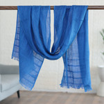Linen shawl, 'Dreams in Royal Blue' - Linen Shawl in Royal Blue Made in India