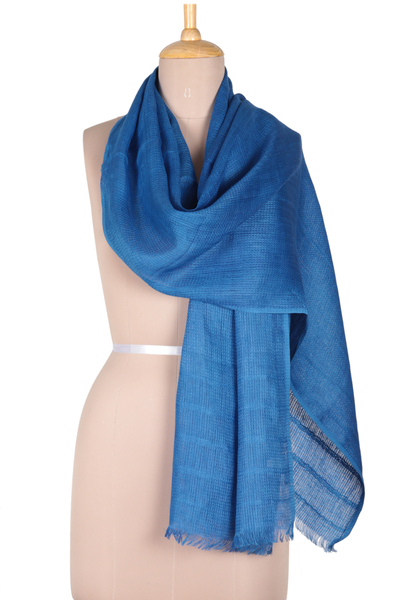 Linen shawl, 'Dreams in Royal Blue' - Linen Shawl in Royal Blue Made in India