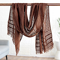 Linen shawl, 'Dreams in Chocolate' - Linen Shawl in a Chocolate Tone Made in India