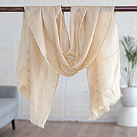 Linen shawl, 'Dreams in Beige' - Linen Shawl in Beige Made in India