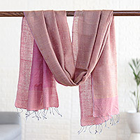 Silk shawl, 'Azalea Fusion' - Handloomed Azalea Silk Shawl from India