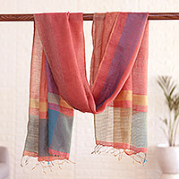 Silk shawl, 'colourful Blast' - Handloomed colourful Silk Shawl from India