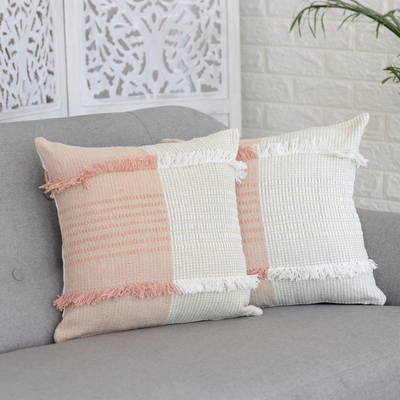 Cotton cushion covers, Delhi Sophistication in Peach (pair)