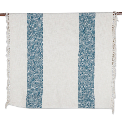Cotton throw blanket, 'Diamond Elegance in Teal' - Fringed Cotton Throw Blanket from India