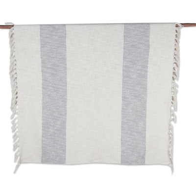 Cotton throw blanket, 'Grey Elegance' - Artisan Crafted Cotton Throw Blanket from India