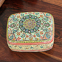 Decorative wood box, 'Persian Splendor' - Hand-Painted Small Wood Decorative Box from India