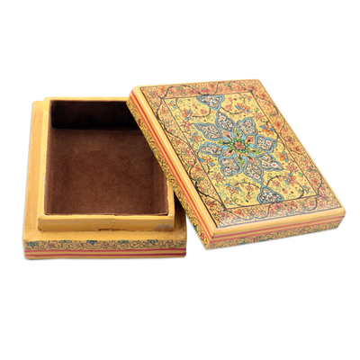 Caja decorativa de papel maché - Caja decorativa de madera de papel maché en color amarillo