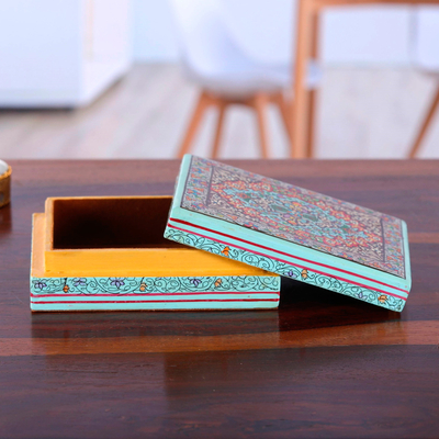 Caja decorativa de papel maché - Caja decorativa de madera de papel maché en azul