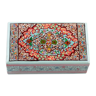 Caja decorativa de papel maché - Caja decorativa de papel maché de madera india con flores